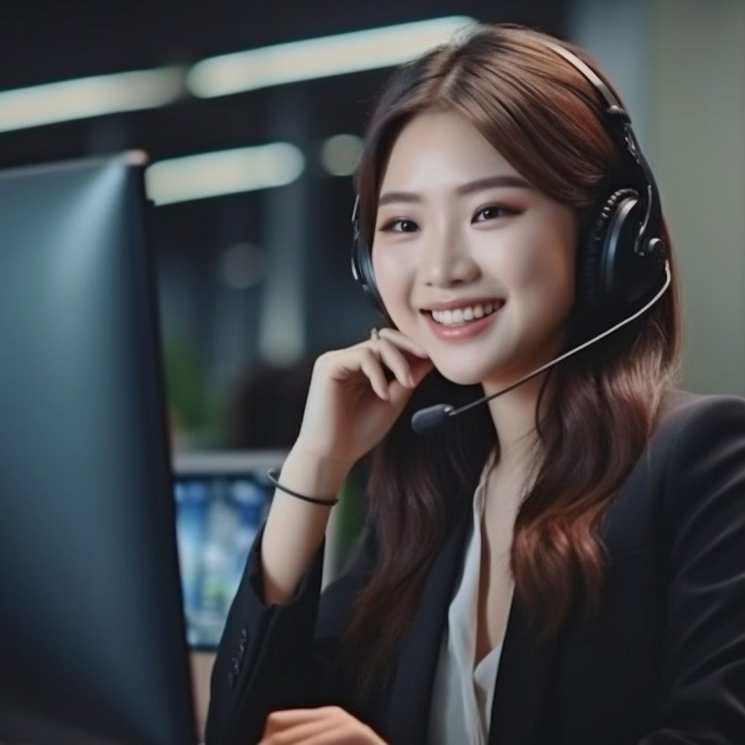 attractive-woman-business-asian-office-workers-wearing-suits-headphones-smile-while-using-computer-generative-ai (1)